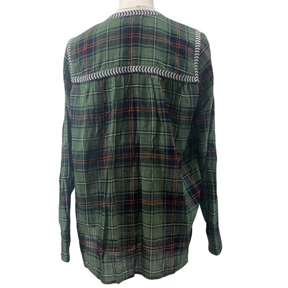J.Crew Women’s Green Tartan Plaid Embroidered 100% Cotton Boho Blouse Size 6 - Picture 5 of 7